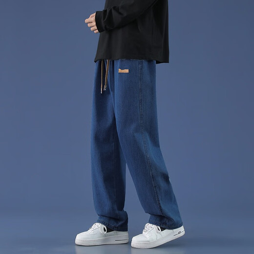 Foss Phil Jeans Herren Frühlings- und Herbststil Winter loser klarer Farbe American Vielseitige High Street Weitbein Hosen Casual Hosen Herren Trendy Marke 718-825 Dunkelblau M [Vorgeschlagen 110-130jin [Jin gleich 0,5 kg]]]