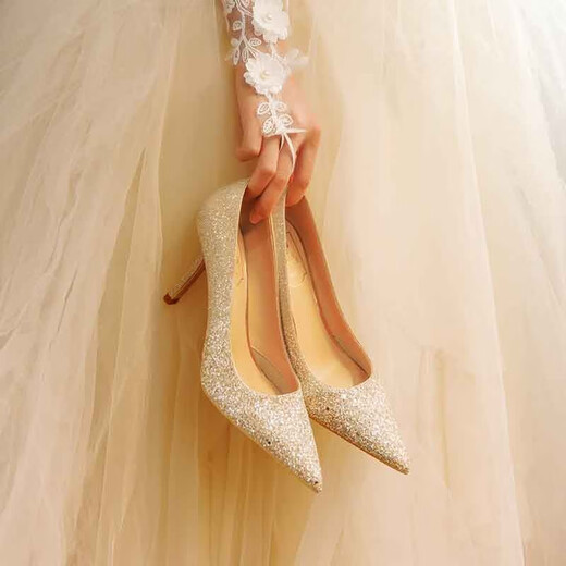 
ROSE CASTLE wedding shoes Gradient crystal wedding shoes for women adult dress high heels main wedding dress daily Galaxy Platinum (5.5cm) R6627 37