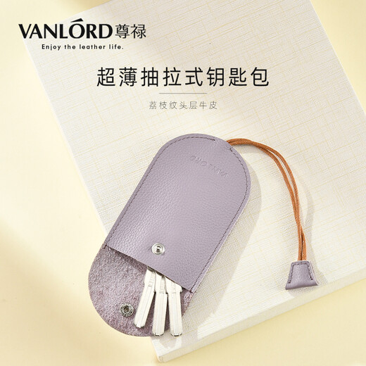 Vanlord Schlüsseltasche für Damen, kompakte Mini-ultradünne ausziehbare Schlüsselaufbewahrung, süße Autoschlüsseltasche, Lavendel-Hellviolett