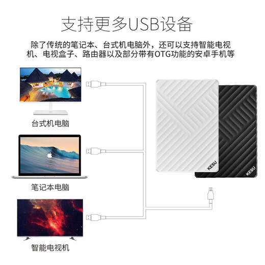 科硕（KESU）移动硬盘USB3.0高速存储手机笔记本电脑连接外接机械硬盘大U盘 1TB+硬盘包 K205-魅力黑
