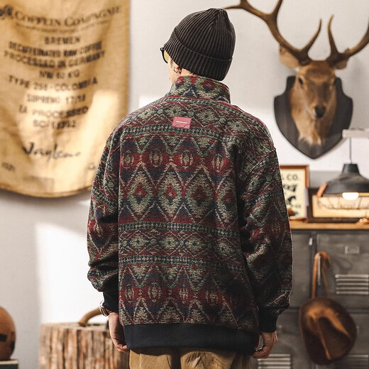 
Jeanswest 560g heavy ethnic style cardigan jacket men's autumn and winter style thickened large size retro jacquard knitted cardigan sweater red [560g heavy] L suitable for 125-145Jin [Jin equals 0.5 kg]