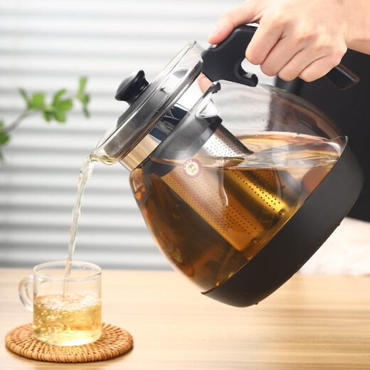 Golden Bear glass teapot cold kettle thickened heat-resistant filtered scented tea kettle anti-collision bottom office glass tea set 2.3L