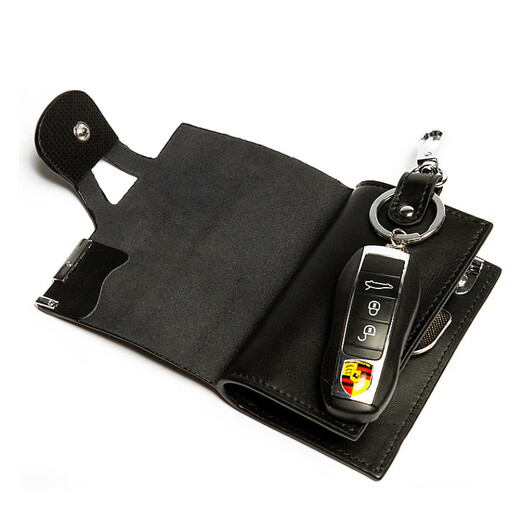 袋鼠男士真皮钥匙包2024时尚新款多功能锁匙包男士时尚休闲包 黑色平纹
