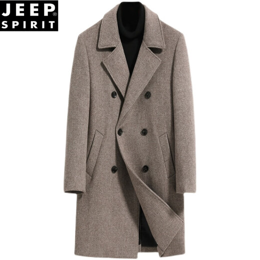 Jeep Spirit Herbst und Winter Einseitiger Kaschmirmantel für Männer mit mittlerer Länge warme Jugendliche verdickte Windbreaker Woll Wollmantel Herrenmantel Trendy Double Breasted Fischgröße Graues Nylonfutter L (100-125jin [Jin gleich 0,5 kg]))