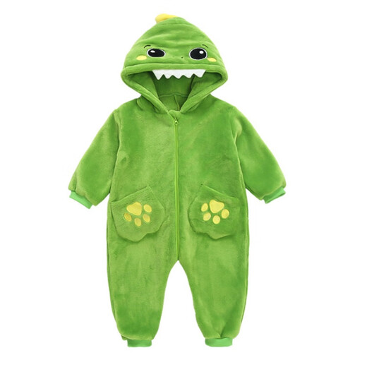 G.DUCKKIDS children's clothing children's pajamas boys one-piece coral velvet dinosaur sleeping bag baby autumn and winter thickened home clothes children winter light green 90 cm recommended height 85-95cm