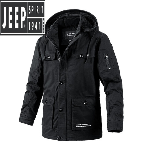 Jeep (JEEP) pure cotton winter cotton coat men's winter cotton jacket plus velvet thickened jacket cotton tooling black 9832 (added velvet) XL