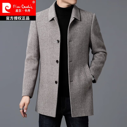 Pierre Cardin cashmere double-sided woolen coat men's mid-length autumn and winter dad wear removable liner woolen coat thickened gray Y2207 L/175