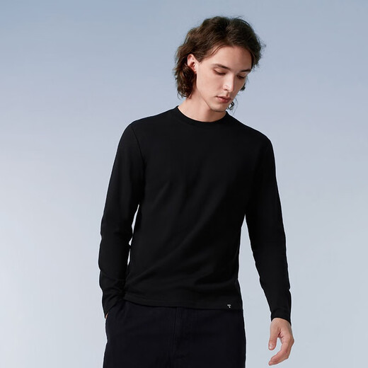 Thumb white T-shirt, off-size clearance, spring round neck long-sleeved T-shirt, men's and women's bottoming shirt, pure cotton versatile top, warm small white T-shirt, brushed-men's jet black 2XL