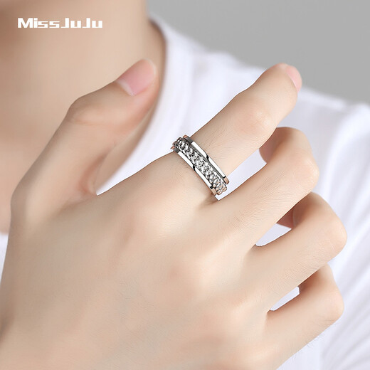 Miss JuJu pt950 platinum twist ring for men, domineering and fashionable platinum ring, thick style, rotatable, customizable, size 16, about 18g, more refunds according to actual hair.