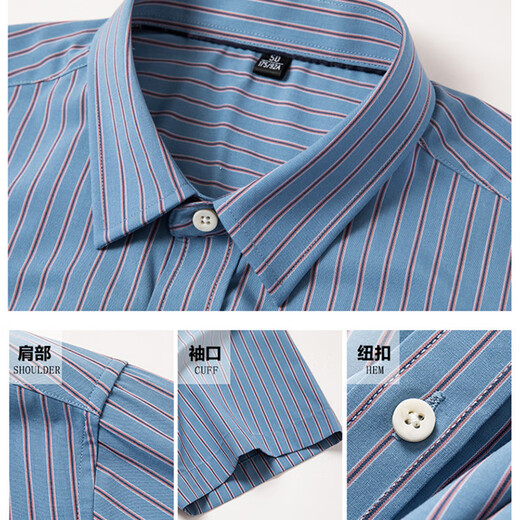 JASONWOOD high-end brand men's short-sleeved shirt men's summer thin stripes business casual loose men's shirt top light gray stripes L 175/50