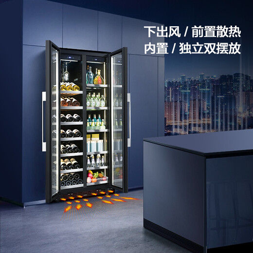 Odino Wine Cabinet Home Living Room Commercial Constant Temperature Red Wine Cabinet Double Temperature Double Door Integrated Home Living Room Commercial Air Cooled Large Capacity Cool Dry Goods Tea Medicine Preservation Refrigerator Anti-fog Door Wine Cabinet Display Hanging Cup + Ice Bar Style Thin Style