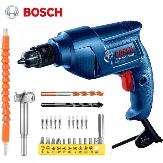 Bosch (BOSCH) hand electric drill household electric screw GBM340/hand electric drill/gun drill forward and reverse speed electric screwdriver driver machine GBM340+ household 24-piece set