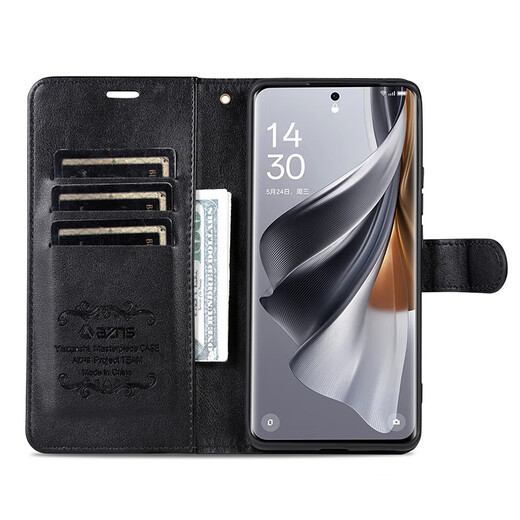 AZNS 红米Note14Pro手机壳翻盖皮套钱包式Redmi note14pro+5G前后全包保护防摔软壳侧翻复古商务男女新 黑色 型号【红米note14Pro】