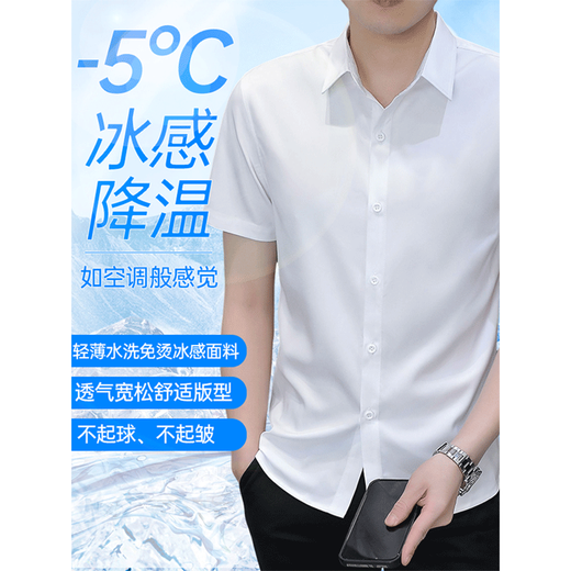 真维斯（JEANSWEST）夏季短袖衬衫男士纯色商务正装冰丝凉感免烫半袖衬衣薄高级感 910白色 XL 125-140斤