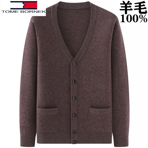 TOME BORNEK Dad's Wear Thickened 100% Cardigan Men's Sweater Knitted Cardigan Middle-aged and Old Men's Clothing Grandpa Spring Autumn Winter Solid Color V-Neck 8802 Mocha 170 Recommended 110-130Jin Jin is equal to 0.5 kg