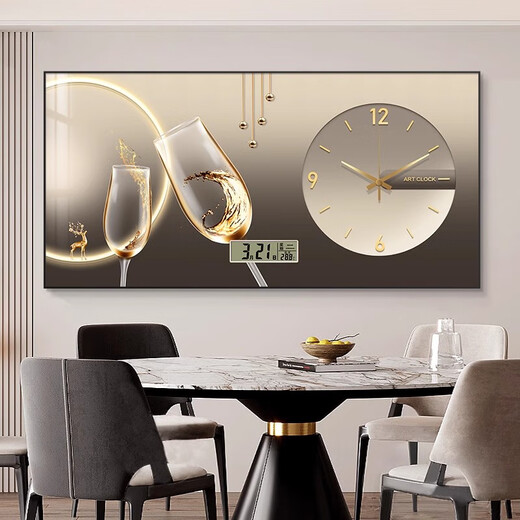 Call the Wall Modernes, helles, luxuriöses Restaurant-Dekorationsgemälde mit Uhr, Wohnzimmer-Sofa-Hintergrundwand, hochwertiges Wandgemälde, kreatives Esszimmer-Hängegemälde, Wish All Things Come True, 80 x 40 cm, Kristallporzellan + Rahmen aus Aluminiumlegierung