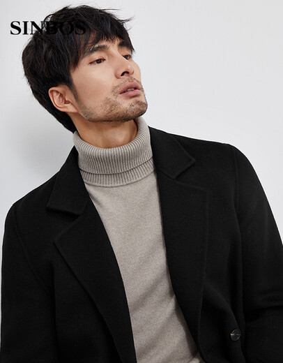 SINBOS2021 new tweed jacket for men mid-length wool coat for men pure wool suit collar double-sided tweed windbreaker black 180