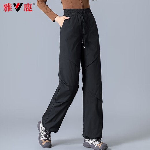 Yalu Workwear Outdoor Down Pants Women's Outer Wear 2025 Winter Fashion Casual Loose Straight Winter Pants Warm Trousers Women Black L Suitable for 110-125 Jin Jin equals 0.5 kg