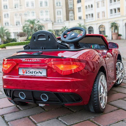Yijing Maserati children's electric car four-wheel drive four-wheel remote control car children's toys can be used to charge children's car four-wheel drive paint red + self-driving remote control rock + leather seat + Bluetooth music