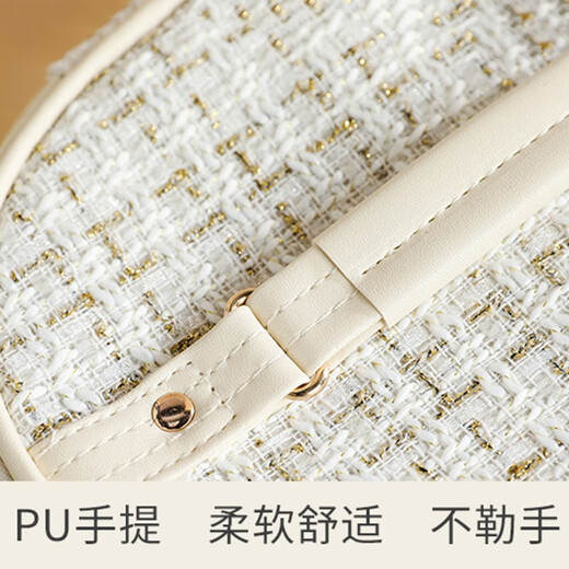 Small fragrance cosmetic bag, skin care products and cosmetics storage bag, easy to carry when traveling, large capacity toiletries storage bag, fashionable and versatile round portable cosmetic bag, low bucket small size - apricot milk white, see main picture