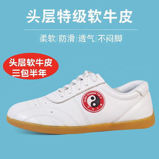 乔尚太极鞋女春夏男武术鞋牛筋底软皮太极拳练功比赛训练鞋 白色5155 40