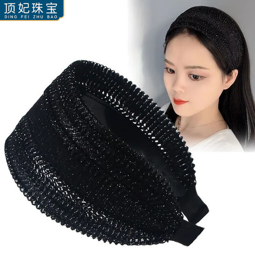 DING FEI middle-aged and elderly headbands, wide-brimmed, simple, toothed, non-slip hairpins, temperament, hollow hairbands to cover gray hair and broken hair, women's black-leaf pattern headbands A27-109