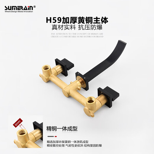 
SUMERAIN concealed wall basin faucet wash face and hand bathroom counter top and bottom basin faucet S1392 texture matte black