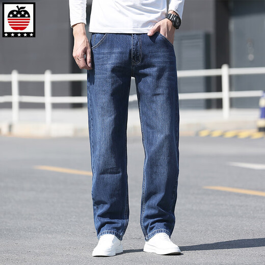 Aemape Apfel Männer volle Baumwolle lose Jeans Herren Nicht-Stretch Fett Mann Fette Beine dicke Hose Beine