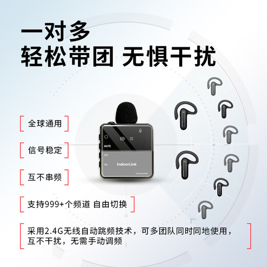 IndoorLink wireless explainer one-to-many government and enterprise reception business meeting project explanation is not pleasant to the ear Museum exhibition hall memorial hall high-end research team reception noise reduction explanation equipment SCHL-E103 receiver long battery life