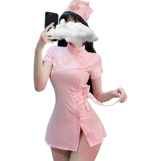 Feimu Girl Sexy traje de juego interpretando el uniforme femenino tentando la perspectiva de hendidura delgada Mujeres 7027 Set blanco de 3 piezas de tamaño blanco con hat-dress-t