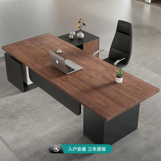 Austen black walnut solid wood boss desk with side cabinet president manager chairman office furniture log desk pine table 200*80*75*4.5