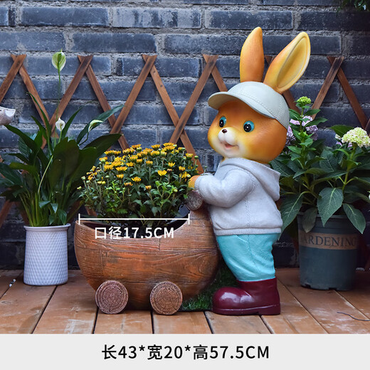 Yimingyuan Garden Decorative Courtyard Ornaments Outdoor Cartoon Rabbit Flowerpot Park Lawn Creative Simulation Animal Landscape Sculpture H20536
