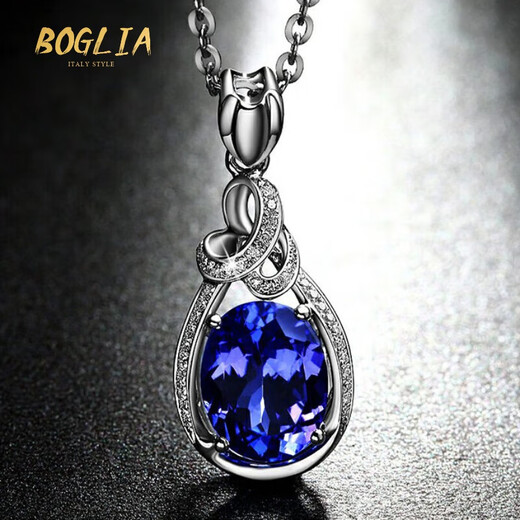 BOGLIA brand necklace for women, tanzanite inlaid with diamonds, 18 gold K pendant, clavicle chain, Christmas birthday gift for wife, 2.10 carat tanzanite pendant, 4A grade, customized in 7 working days