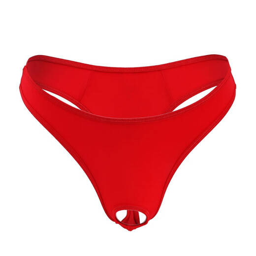 前开洞免脱冰丝男士情趣丁字裤 性感透明低腰T裤男式弹力情侣开档 黑色 均码