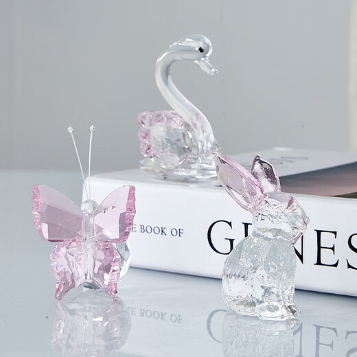Fanpu Crystal Rabbit Swan Ornament Cute Desktop Small Animal Ornament Cartoon Gifts for Little Girls New Year Birthday Swan