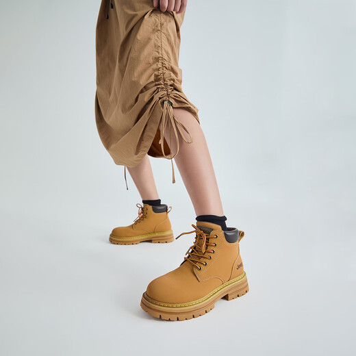 Jeep classic retro rhubarb boots for women 2024 autumn and winter new thick-soled mid-top work shoes desert Martin boots for women gold 37