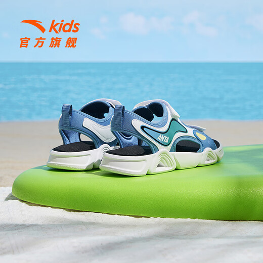 ANTA Children's Sandals Boys' Shoes 2024 Summer Mid-Grade Children's Breathable Outdoor Sports Shoes Casual Beach Shoes Student Shoes Boys' Era Blue/Anta White-1 33 Size