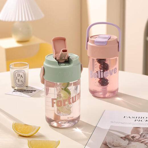 600ml scented tea straw cup tulip cup large capacity plastic water cup high appearance tea water separation portable cup pink