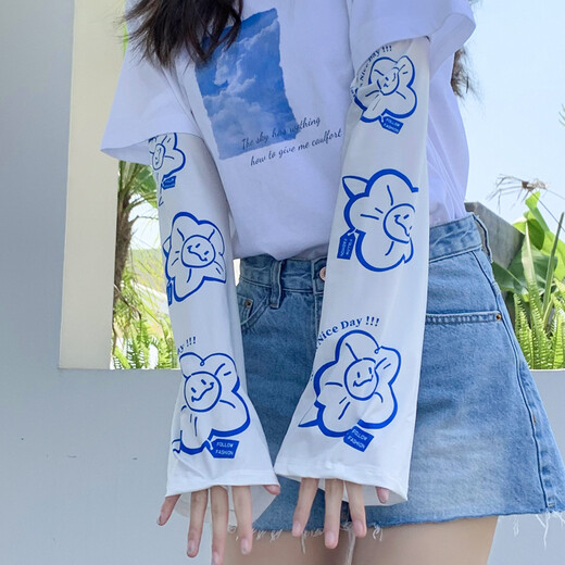 SOMUBAY 网红宽松冰丝冰袖女款夏季防晒袖套开车套袖护袖手套手袖 ST-863T时尚爱心款 均码