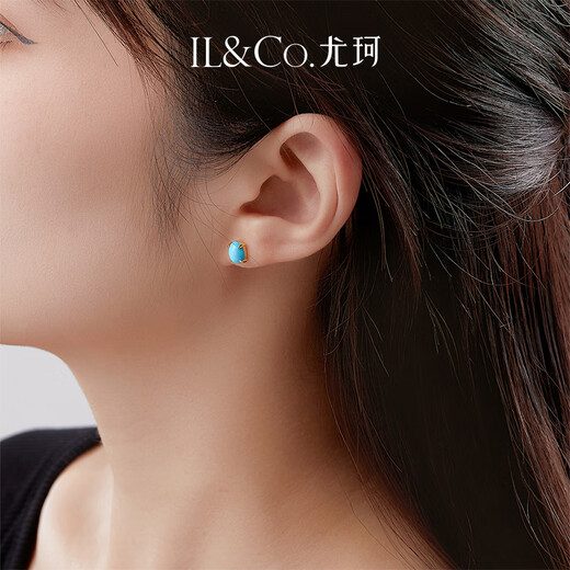 IL&CO Youke S925 silver natural turquoise earrings for women retro light luxury high-end earrings birthday gift for girlfriend S925 silver four-prong turquoise earrings pair