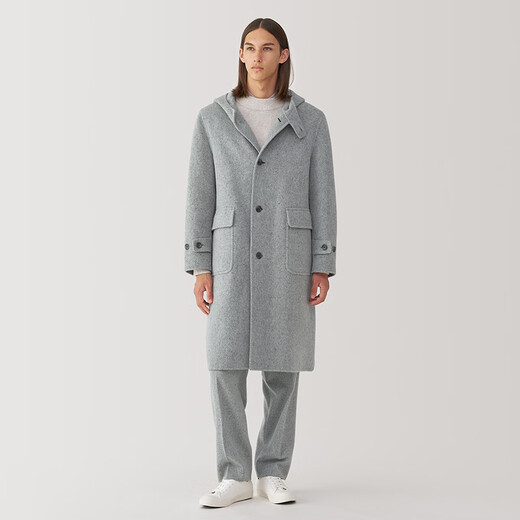 Muji Labo Men's Men's Cashmere Mlean Hooded Woolen Coat Veste d'hiver AF011A4A GREN LIGHT L (175 / 100A)