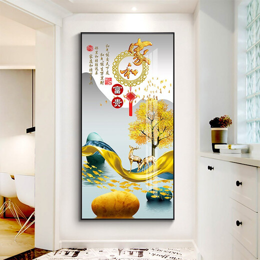 Mohu's porch decoration painting vertical modern simple porch painting opposite door mural Nordic corridor entrance paintings. Home and Fugui 12149 Porcelain diamond inlay-90*180 black frame-customized size