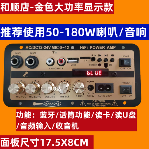 Subwoofer-Verstärker-Board High Power Car Home 12V24V220V integrierte Bluetooth-Karte USB-Audio-Mikrofon H8 Gold Display-Modell (mit 6-12-Zoll-Bass verbunden)