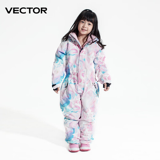Vector儿童滑雪服套装女童连体加厚外套保暖防水防风透气户外滑雪衣雪裤 粉紫星空-儿童连体滑雪服 130cm