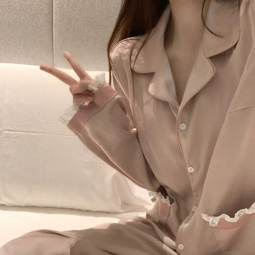 Yalu High-End-Pyjama für Frauen im Frühjahr und Herbsteisen-Eis Silk Langarm 2025 neue französische Spitzenhosen Home Cloding Set MM#9922 L (vorgeschlagen 95 115Jin [Jin entspricht 0,5 kg])