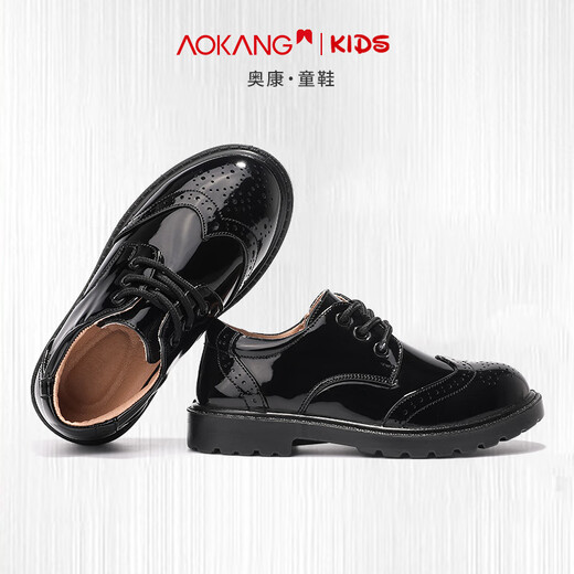 Aokang boys' leather shoes soft sole non-slip spring and autumn new performance black boys British style student children's shoes big children's shoes