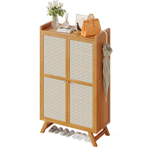 Sizhuge home door shoe cabinet 2025 new entry good-looking dormitory shoe rack with door simple rental room strong and durable brown plastic rattan door 7 layers