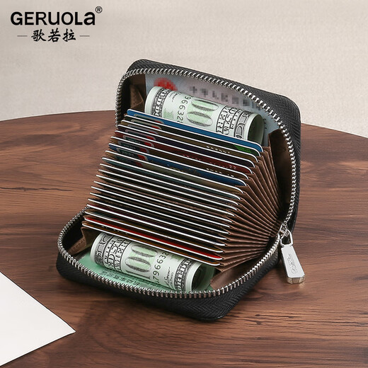 Grolaka Bag Herren-ID-Beutel-Bank-Schutzhülle Anti-Demagnetisierungskarten-Clip-Speicher Echtes Leder mit großer Kapazitätslizenz Lederhülle Ultra-dünn Black-20-Kartenposition-Crocodil-Muster Kopfschicht Cowhide