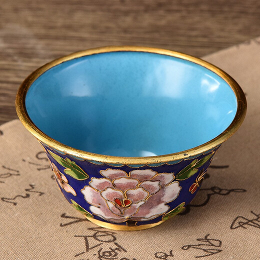 Zhangjiayuan Peking traditionelle Handwerk Cloisonné Cover Bowl Copper Reifen Cloisonné Emaille Tea Bowl Tee Set 4-Zoll-Cover Bowl Pfingstrostblumen Ausländische Kunst Handwerk chinesischer Stil kleines Geschenk gelbgelb gelb