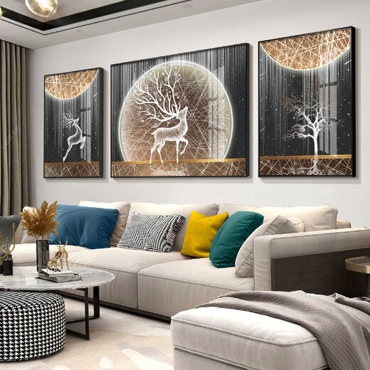 
Little Lulin living room decoration painting black, white and gray style hanging painting sofa background wall mural modern simple western wall abstract elk painting starry sky elk-15827 fabric painting 100*70 on both sides 50*70 black frame